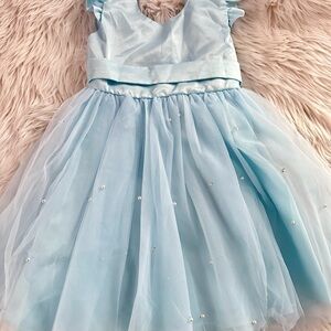 Girls Elegant Blue Tulle Pearl Dress